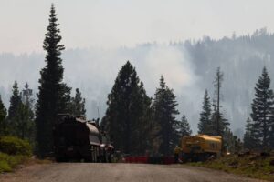 The blaze was ignited by lightning and has been stoked by hot, gusty, dry weather.