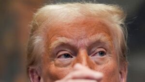 Donald Trump speaks in the Roosevelt Room of the White House.
Pic: AP/Julia Demaree Nikhinson