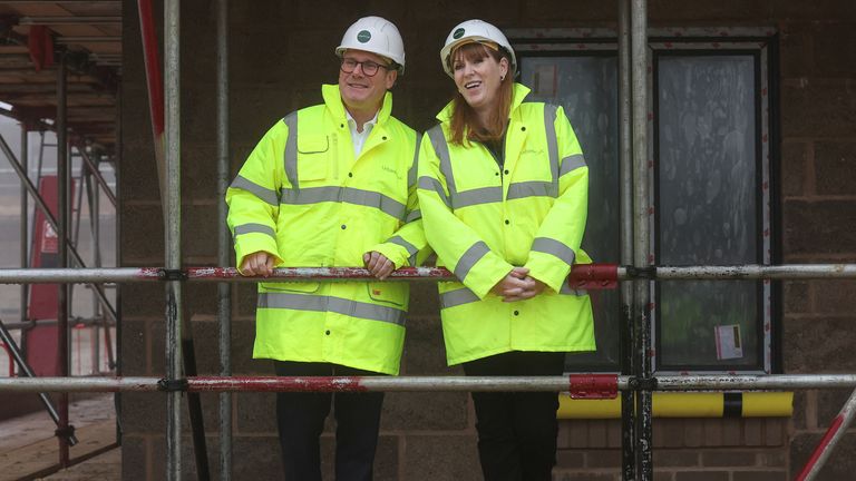 Prime Minister Sir Keir Starmer and Deputy Prime Minister Angela Rayner during a visit to a construction site in Cambridge, as the government announces major planning reforms to get Britain building. Pic: PA