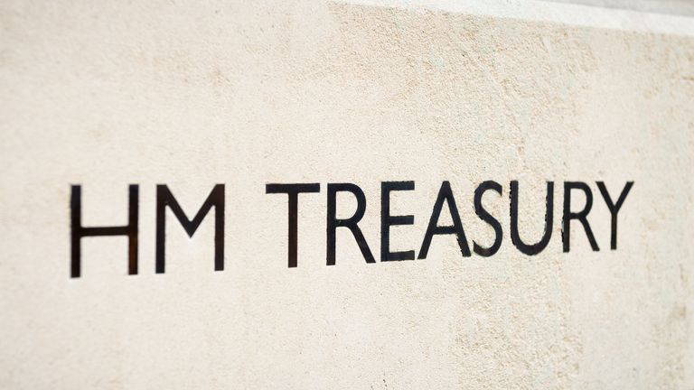 A sign in Whitehall, London, for the Treasury Government department